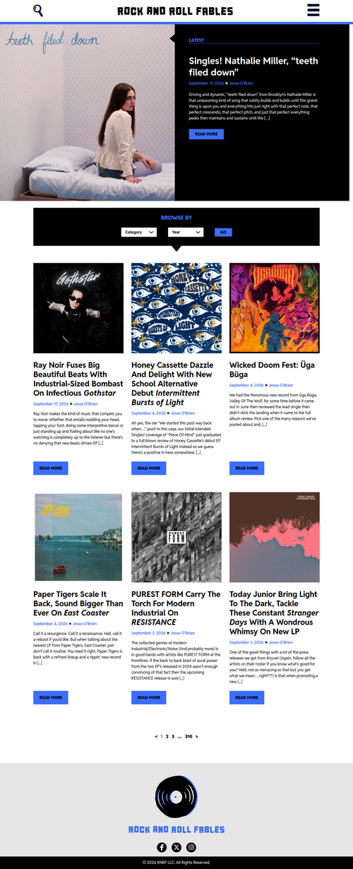 Full-page render of the Rock and Roll Fables homepage