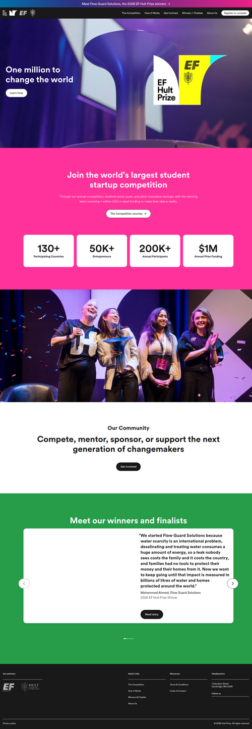 Full-page render of the EF Hult Prize homepage