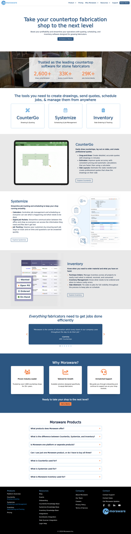 Full-page render of the Moraware homepage