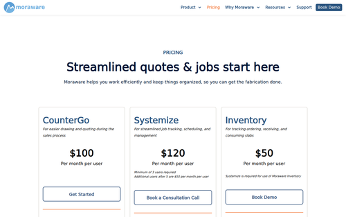 Moraware pricing page