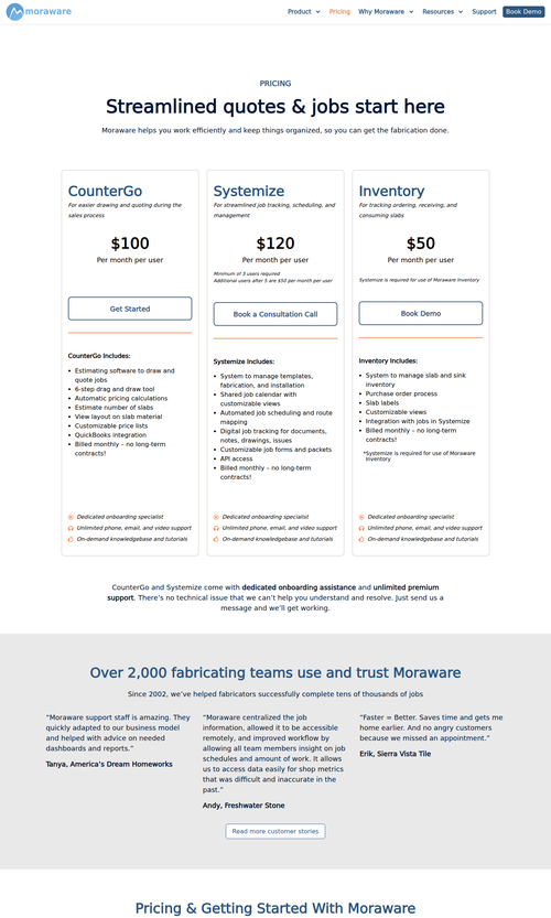 Moraware pricing page